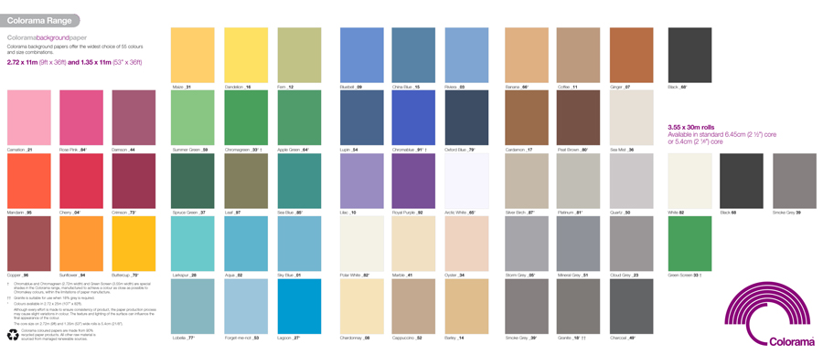 Nuancier des couleurs de fonds papier studio